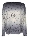 Kujten Gradient Knitwear With Intricate Black Patterns In Gray