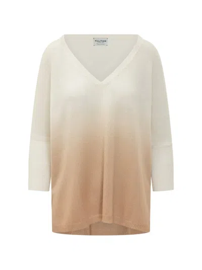 Kujten Gradient-effect V-neck Sweater In White