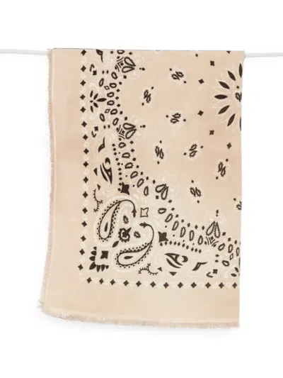 Kujten Hachiko Bico Paisley-pattern Frayed Scarf In Neutral
