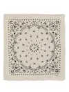 Kujten Paisley Frayed Edges Scarf In White