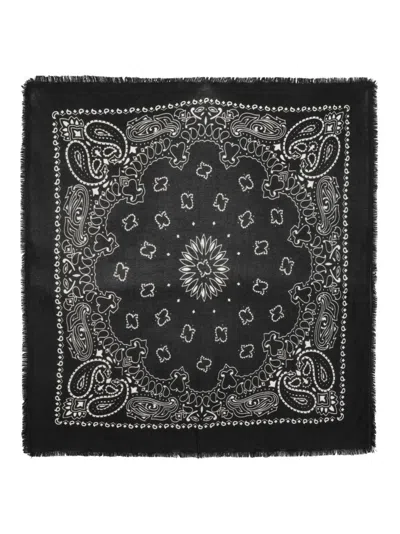 Kujten Hachiko Paisley-print Cashmere Scarf In Black