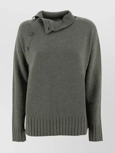 Kujten High Neck Button Detail Knitwear In Green