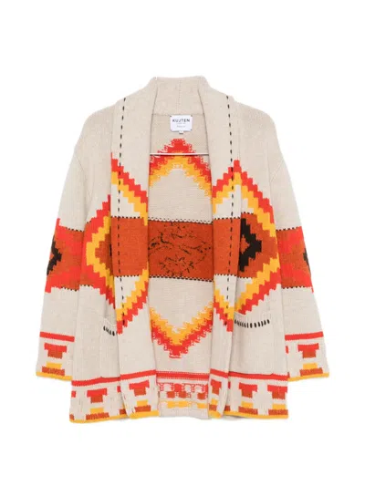 Kujten Intarsia-knit Shawl-collar Cardigan In Purple