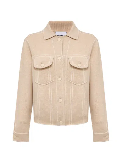 Kujten Jessinora Contrast-stitch Cashmere Jacket In 뉴트럴