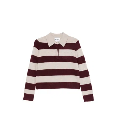Kujten Royce Stripe Polo-collar Sweater In Neutral