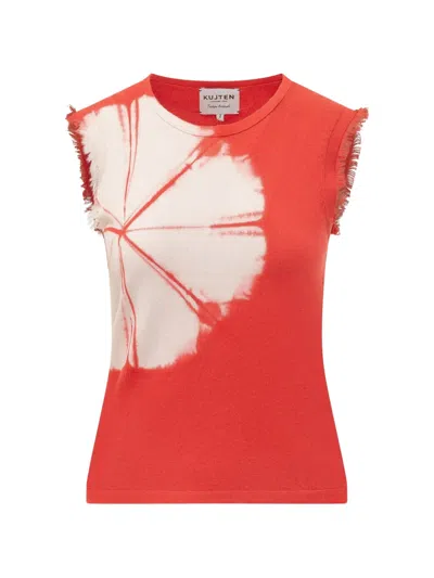 Kujten Lallu Circle Tie-dye Frayed Tank Top In Orange