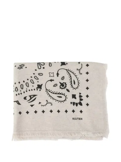 Kujten Large Bandana Paisley-print Frayed Scarf In 그레이