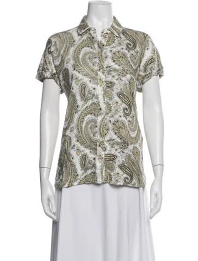 Pre-owned Kujten Linen Paisley Print Top In White