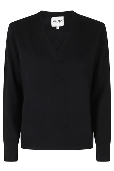 Kujten Lita Black Long-sleeve V-neck Cashmere Sweater