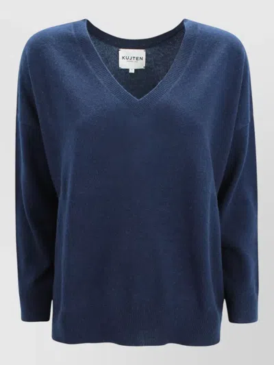 Kujten Lolita Organic Cashmere V Neck Sweater In Blue