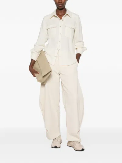 Kujten Lumber Plain Western-style Cashmere Shirt In White