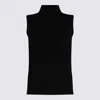 Kujten Sleeveless Ribbed Knit High Neck Top In Black