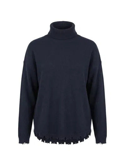Kujten Mavis Distressed Roll-neck Sweater In Blue