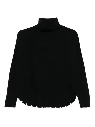 Kujten Mavis Roll-neck Frayed Sweater In Black