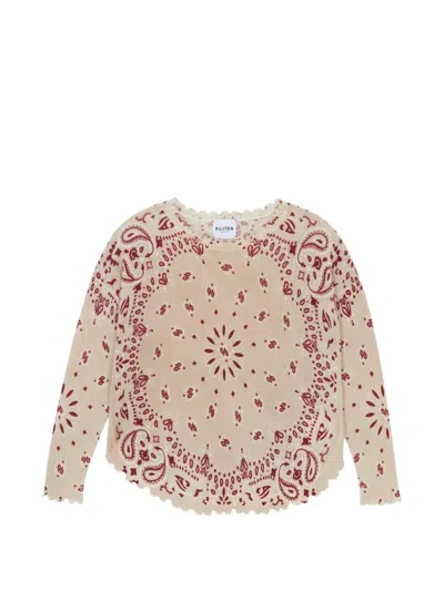 Kujten Mela Bandana Bico Paisley-print Frayed-edge Sweater In Neutral