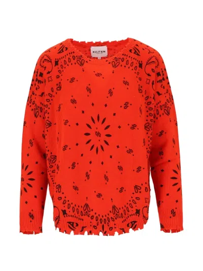 Kujten Mela Bandana-print Sweater In Orange