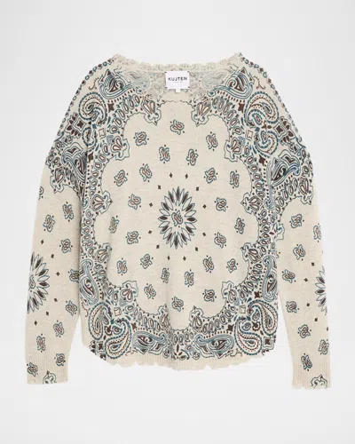 Kujten Mela Distressed Western-print Cashmere Sweater In Neutral