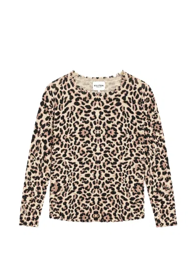 Kujten Melah Leopard-print Lettuce-trim Sweater In Brown