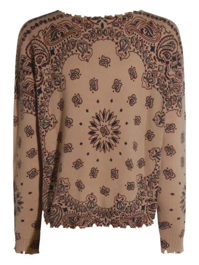 Kujten Paisley-pattern Raw-edges Sweater In Brown