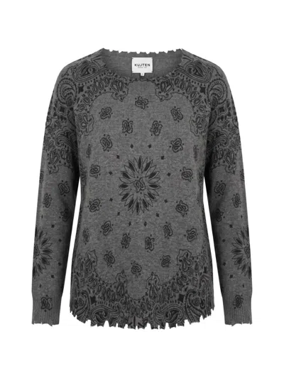 Kujten Paisley-print Distressed Sweater In Gray