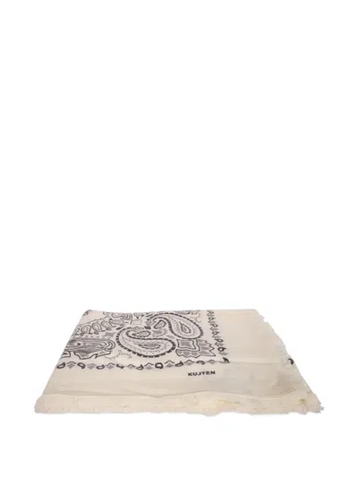 Kujten Paisley-print Frayed Bandana In White