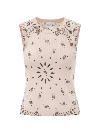 Kujten Paisley-print Ribbed-knit Tank Top In Pink
