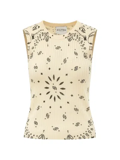 Kujten Ribbed Paisley-print Top In Neutral