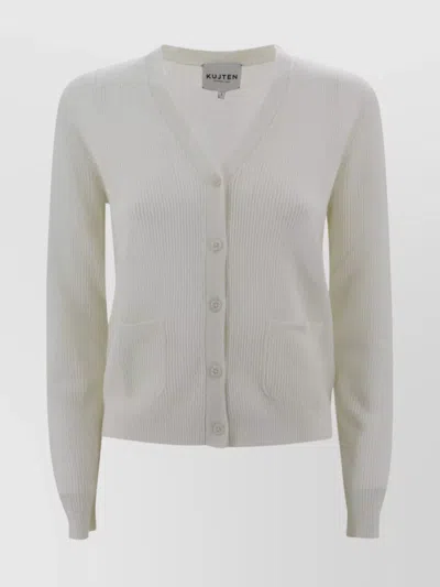 Kujten Ribbed V Neck Knitwear Pockets In White