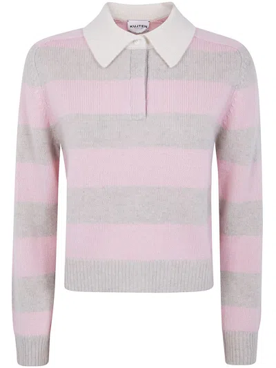 Kujten "royce Stripe" Striped Sweater With Shirt-style Collar Clothing In Pink