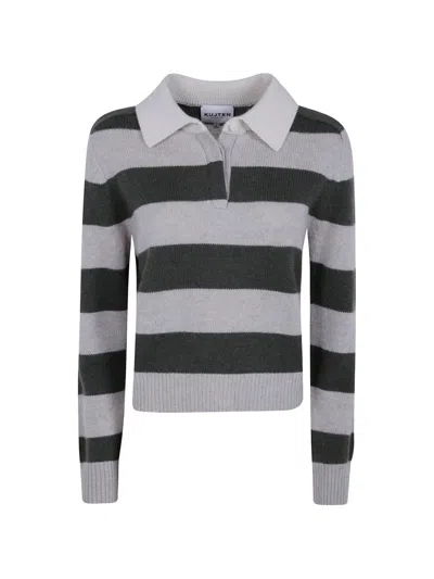Kujten Royde Striped Cashmere Sweater In Grey