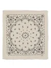 Kujten Paisley Frayed Edges Scarf In White