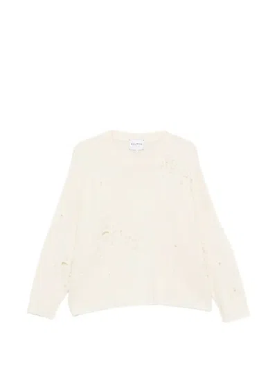 Kujten Serafina Pearl-embellished Distressed Sweater In Neutral