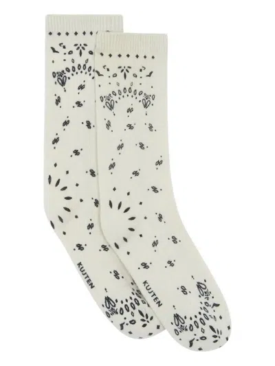 Kujten Sig Bandana Patterned Socks In White