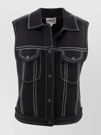 Kujten Sleeveless Cashmere Jacket With Collared Neckline In Black