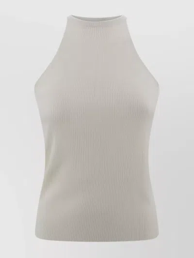 Kujten Sleeveless High Neck Ribbed Knitwear In White