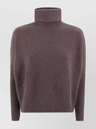 Kujten Soft High Neck Ribbed Sweater In Purple