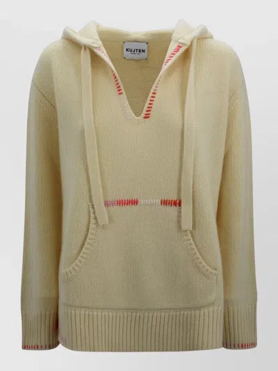 Kujten Solmar Cashmere Hooded Sweater Front Pocket In Neutral