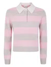 Kujten Striped Polo-neck Sweater In Pink