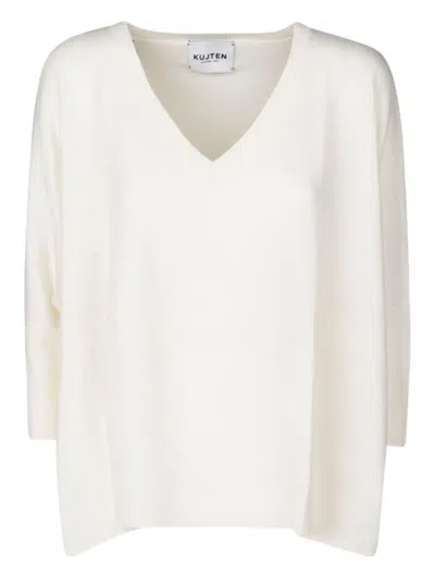 Kujten Sweater Minie V-neck Ribbed Sweater In White