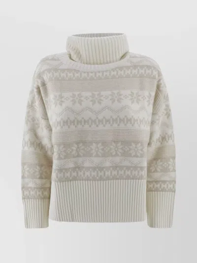 Kujten Turtleneck Knitwear Patterned Design In White