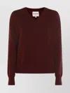 Kujten V-neck Long Sleeve Knitwear With Ribbed Cuffs And Hem In Red