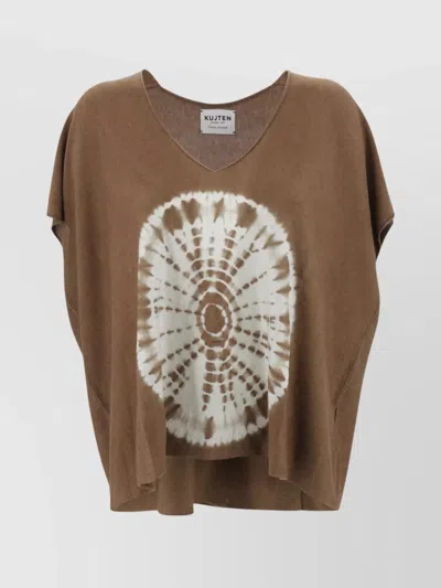 Kujten V-neckline Short Sleeves Relaxed Fit Tie-dye Pattern In Brown