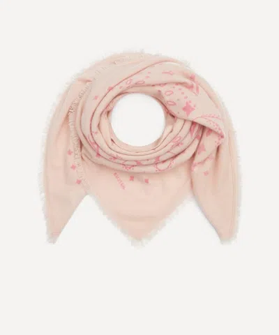 Kujten Women's Large Hachiko Black Printed Cashmere Bandana In Pink