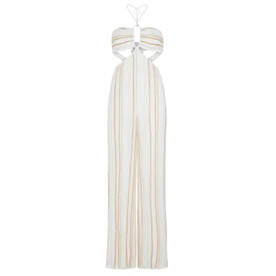 Kukhareva London Women's Gold / White Leonnie Jumpsuit Lurex White Gold In Gold/white