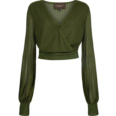 Kukhareva London Women's Mercy Two Tone Faux Wrap Top - Emerald Green