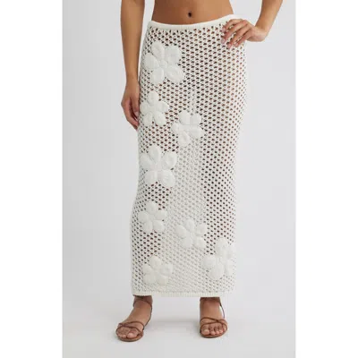 Kulani Kinis Applique Floral Knit Maxi Skirt In White
