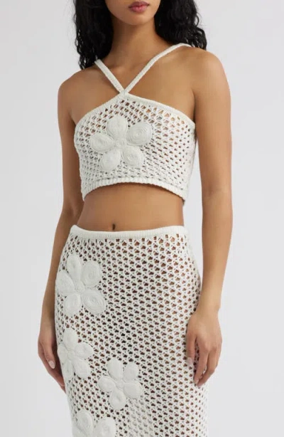 Kulani Kinis Appliquéd Crochet Halter Crop Top In White