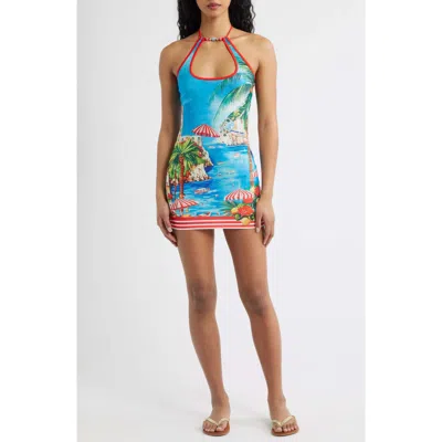 Kulani Kinis Beaded Halter Minidress In Blue