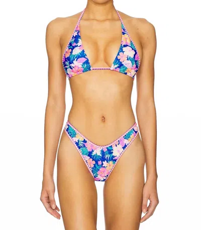 KULANI KINIS BIND TIE HALTER BIKINI TOP IN ELECTRIC PALMS