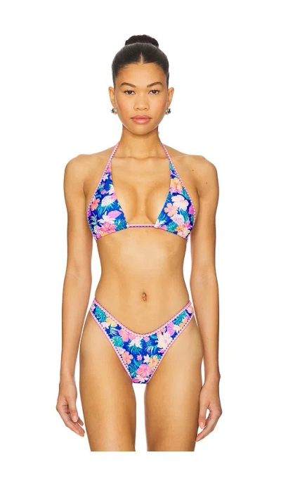 Kulani Kinis Bind Tie Halter Bikini Top In Electric Palms